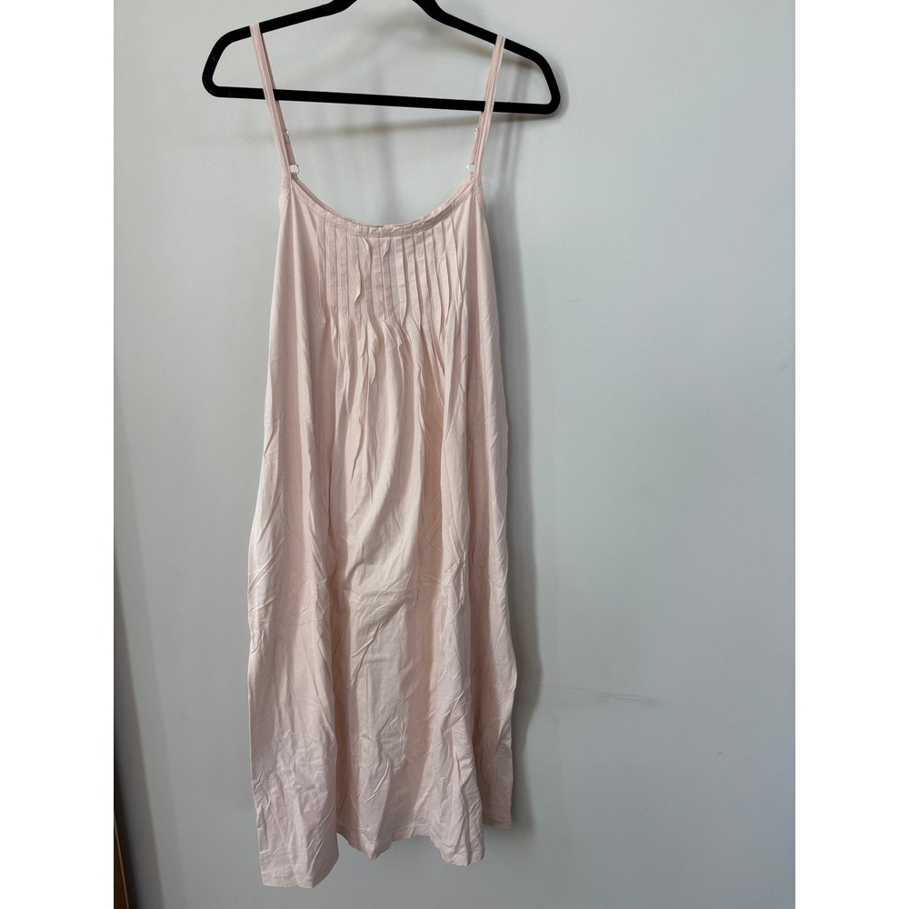 Hanro Pink Mercerized Cotton Pleated Nightgown Adjustable Straps Size M Lingerie